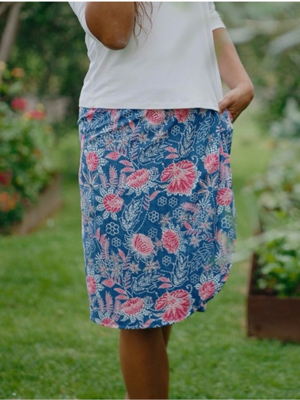 RipSkirt Hawaii La Boheme Blue Floral Wrap Travel Mini Skirt Size L Coverup - Picture 2 of 10